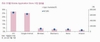 주요 OS별 애플리케이션 스토어 시장 점유율 <자료:키움증권 추정>