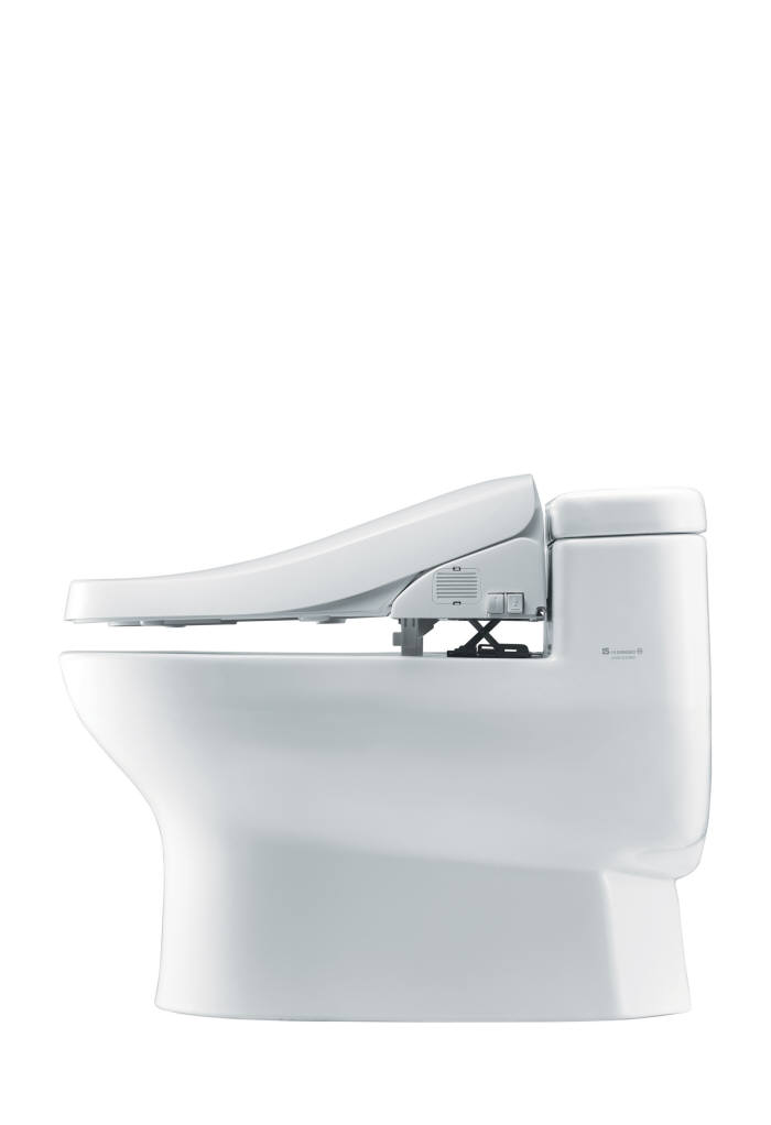 올림 비데 기능 사진, 사이드에 있는 원터치 찰탁 버튼을 눌러 쉽게 분리가 가능하다.