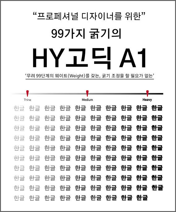 한양정보통신, 99가지 굵기 지원되는 `HY고딕 A1` 출시