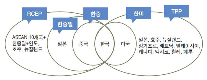 <한국과 아시아를 둘러싼 경제통합 추진 상황> 자료:산업통상자원부