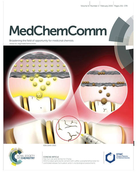세라믹기술원 ‘약물전달형 항균성 뼈시멘트’ 기술이 표지논문으로 게제된 미디시날케미스트리머커뮤니케이션 2월호 표지.