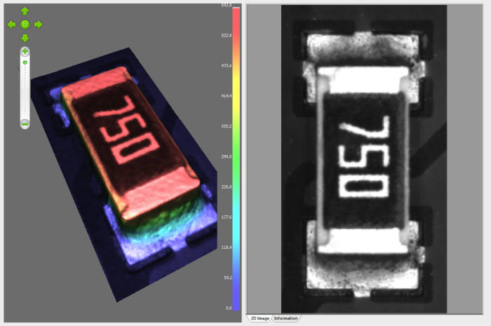 3D 검사 기술로 칩 부품 실장 불량을 판별하는 모습