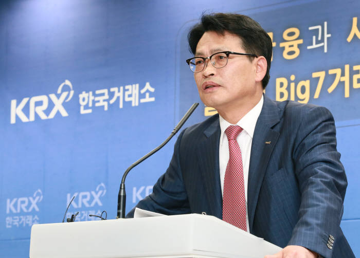 김원대 한국거래소 부이사장이 증권·파생상품 시장 가격제한폭 확대에 대해 브리핑하고 있다.