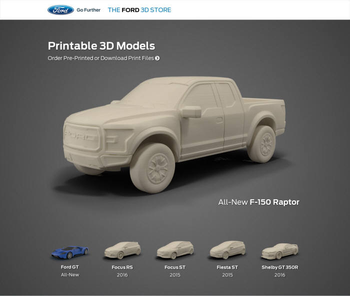 포드가 원스톱 3D 프린팅 모형차 온라인 쇼핑몰 더포드3D스토어(the Ford 3D Store, 사진)을 열었다.