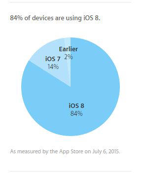 iOS별 점유율(자료:애플 개발자 사이트)