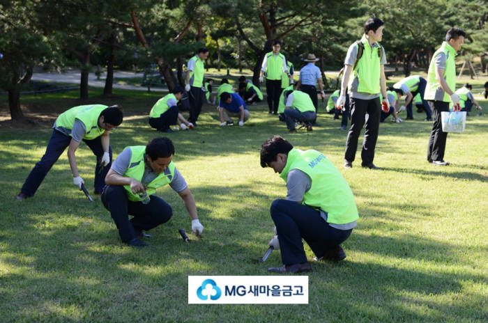 사진자료 : 새마을금고중앙회 서울지역본부 직원들이 ‘선?정릉 내 문화재 환경개선’ 자원봉사활동에 참여하고 있다.