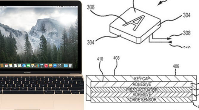 애플이 노트북 자판에 사용할 수 있는 포스터치기술에 대한 특허를 받았다. 맥북의 두께를 더욱 얇게 해줄 수 있을 것으로 보인다. 사진=애플,미특허청