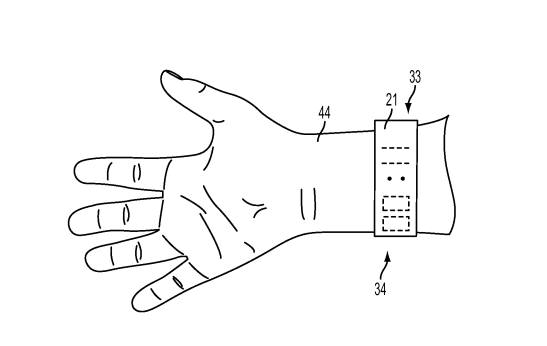 애플이 고안한 디스플레이가 가능한 시계줄.<출처:미국특허상표청>