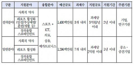 스포츠 융복합기술개발과제 사업 지원유형