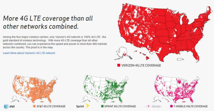 버라이즌이 홈페이지에 공개하는 커버리지 맵