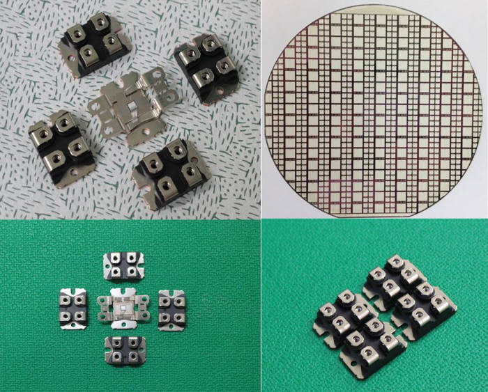 KERI가 개발한 전력반도체 공정기술로 만든 SiC 전력반도체 칩과 소자.