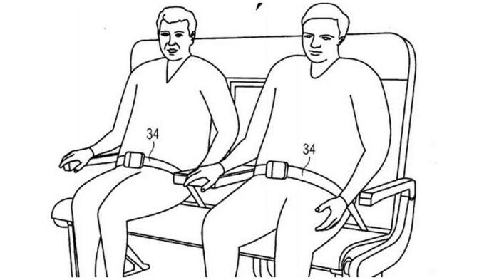 에어버스가 출원한 특허명세서에서 비만승객 2명이 정상체중 일반인 3명이 앉던 좌석의 가운뎃자리 등받이를 내려 팔걸이로 사용하고 있다.