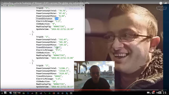 호주에 사는 헌트가 영국에 있는 지인 헬름 소유 닛산 리프를 해킹해 이동 데이터를 빼내고 있다(출처:트로이 헌트블로그)