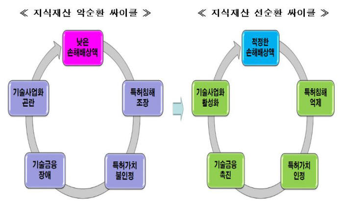 손해배상액을 중심으로 한 지식재산 순환 싸이클. /자료: 특허청