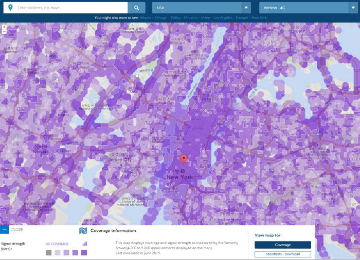 7월28일부터 통신 서비스 커버리지 맵 공개가 의무화된다. 본인이 생활하는 지역에 제공되는 서비스 품질을 한눈에 확인할 수 있다. 사진은 미국 버라이즌의 이동통신 커버리지 맵.