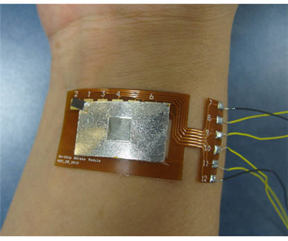 피부부착형 유연 스트레스 패치 소자 부착 모습.