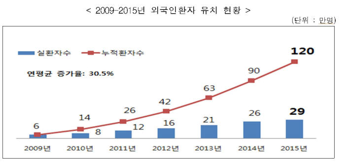 연도별 외국인 환자 유치 현황(자료: 복지부)