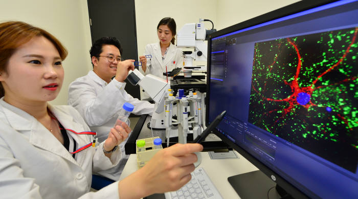 줄기세포치료 연구가 정부 규제 완화로 활기를 띠고 있다. 31일 메디포스트 생명공학연구소에서 연구원이 줄기세포 치료제를 개발하고 있다. 윤성혁기자 shyoon@etnews.com