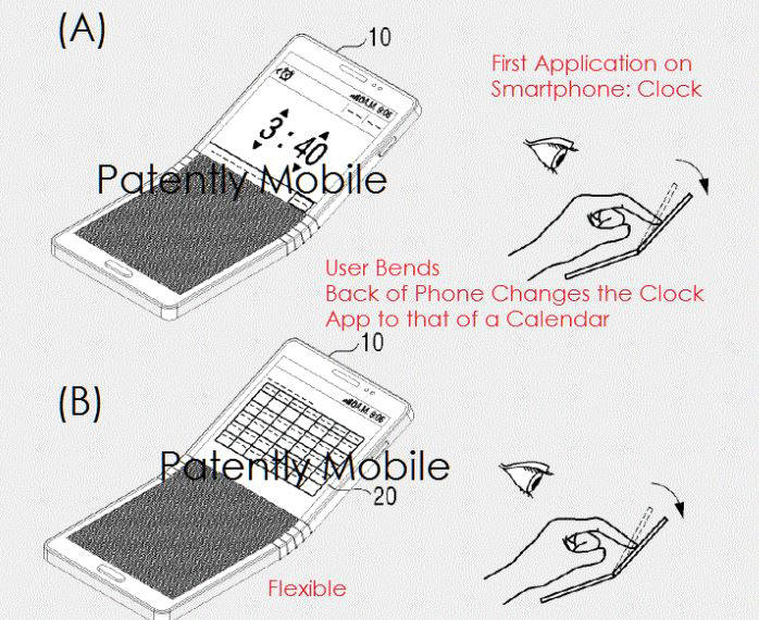 삼성전자가 美특허청에 출원한 스마트폰 절반을 손가락으로 눌러서 접을 수 있는 특허/사진=페이턴틀리 애플