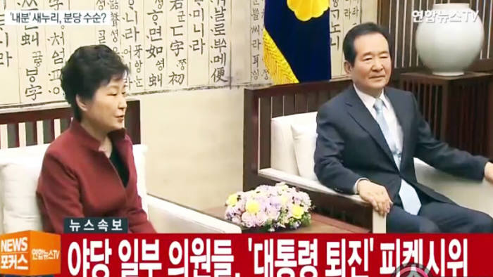 박근혜 대통령이 8일 정세균 국회의장을 만나 국회 차원에서 총리 후보를 추천하면 임명하겠다는 방침을 밝히고 있다. TV화면 갈무리.