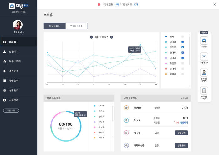 다방프로 홈 화면<사진 스테이션3>