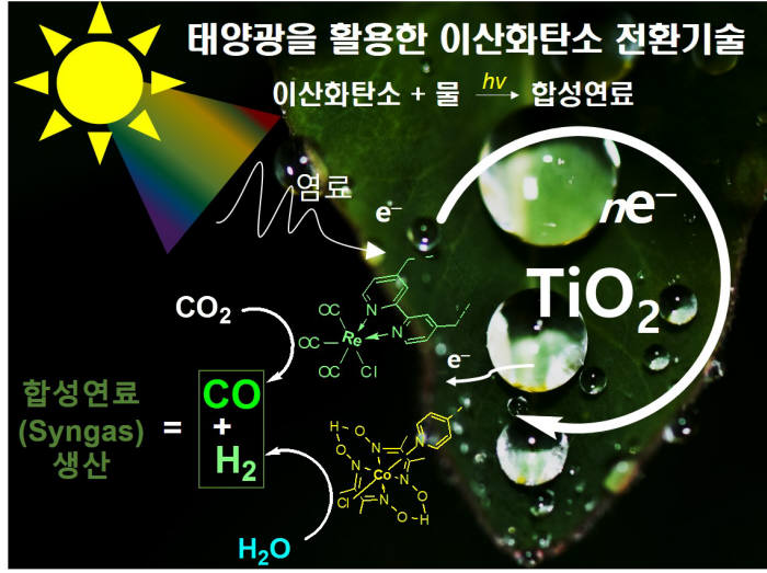 과 태양광을 이용한 이산화탄소 전환 모식도.