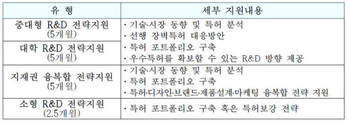 정부연구개발(R&D) 특허전략 지원 유형 / 자료:특허청