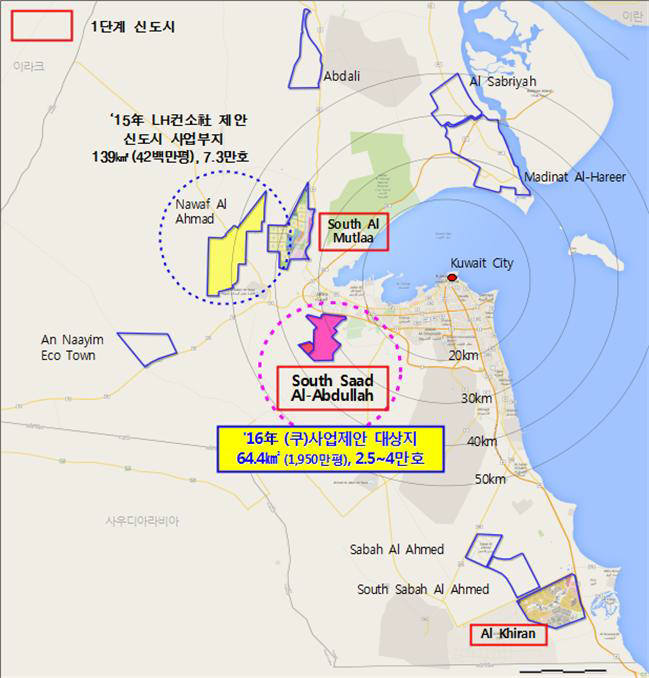 쿠웨이트 사우스 사드 알 압둘라 신도시 마스터 플랜 위치도