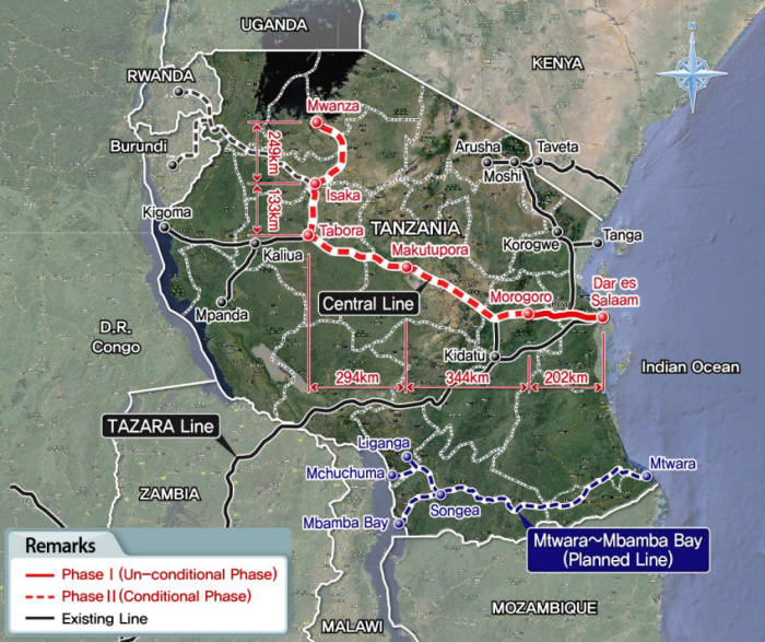 코레일 컨소시엄이 우선협상대상자로 선정된 탄자니아 철도건설 예정 지역