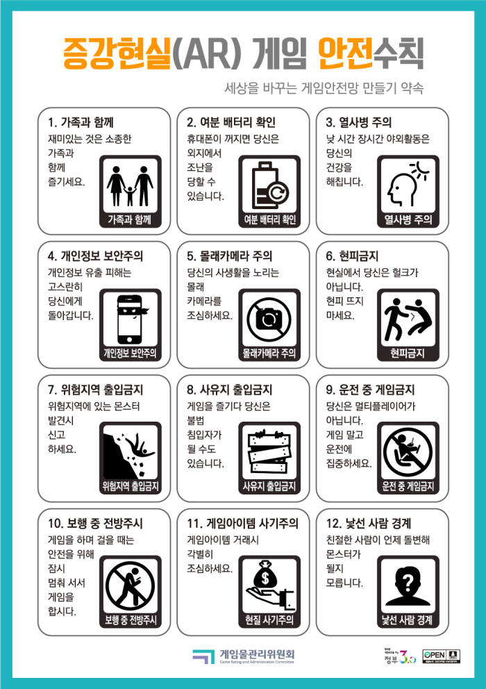 게임위 "포켓몬고 즐길 때 12가지 안전수칙 지키세요"