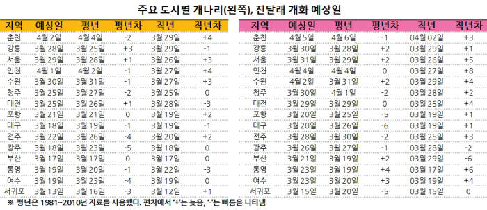 올해 개나리·진달래 평년보다 1~3일 빠르고 작년보다 1~2일 늦게 필듯