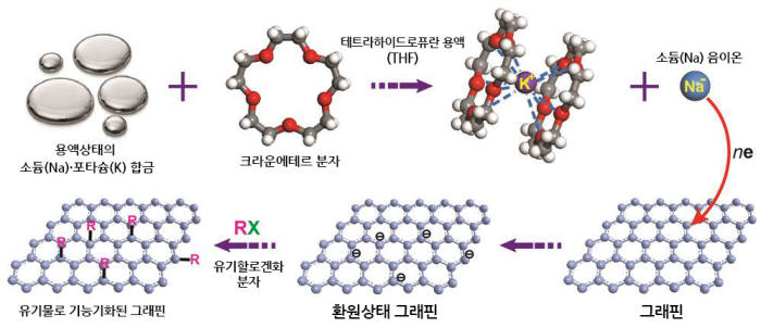 알칼리금속용액과 유기할로겐 분자로 이중층 그래핀에 새로운 물성을 추가하는 과정