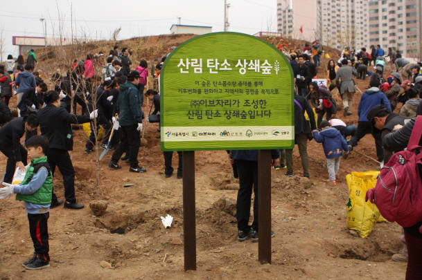 서울시가 진행한 암사역사생태공원 '탄소 상쇄 숲' 조성 모습.