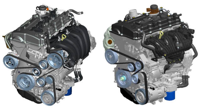 현대기아차 세타 2 엔진. GDI(왼쪽), 터보(오른쪽)