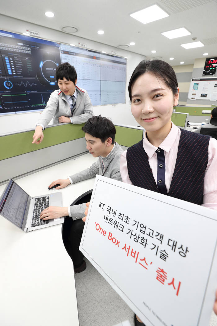 KT가 국내 최초로 네트워크 가상화(NFV) 기술을 적용, IT 장비를 통합적으로 운영, 관리하는 원박스(One Box)를 출시했다.