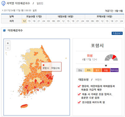 기상청 더위체감지수 서비스 실행화면. [자료:기상청]