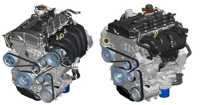 세타 2 엔진. GDI(왼쪽), 터보(오른쪽)