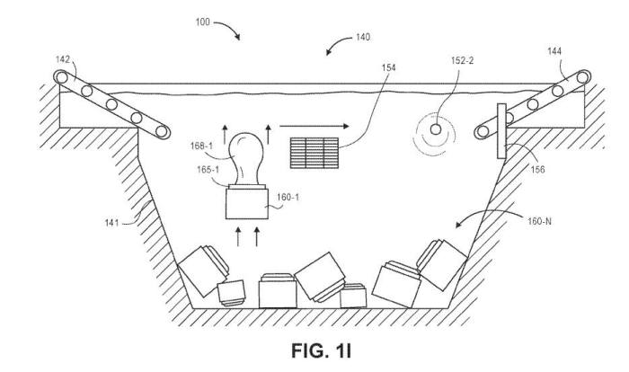 아마존이 등록한 수중 물류창고 특허(US9624034) 도면 / 자료: 미국 특허청(USPTO)