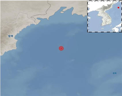 함경북도 동해상 지진 발생 위치. [자료:기상청]