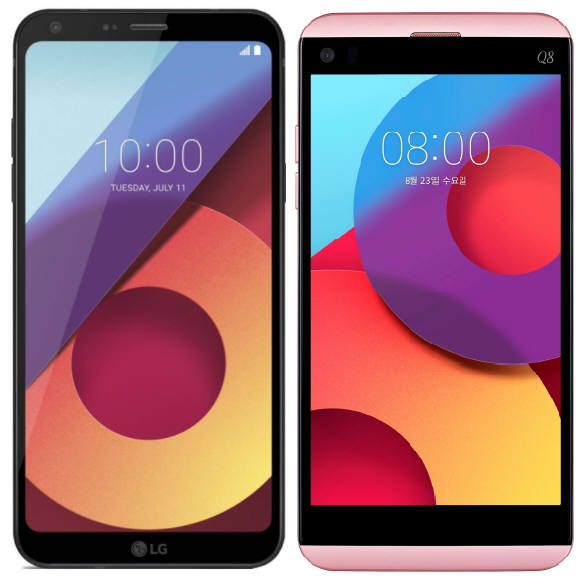LG전자가 25일 국내 출시하는 Q6플러스(왼쪽)와 Q8 스마트폰.