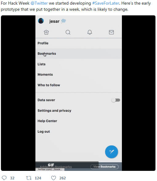 트위터 북 마킹 프로토타입.(사진=jesar 트위터 캡쳐.)