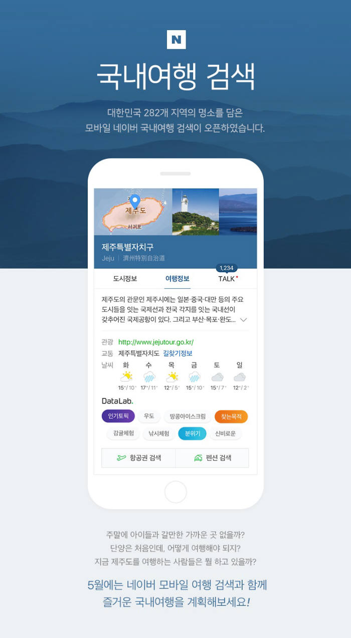 AI를 활용한 네이버 모바일 국내 여행지 검색 이미지<사진 네이버>