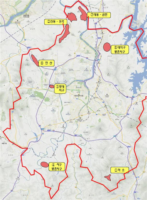 대전시가 조성 예정인 산업단지 위치도