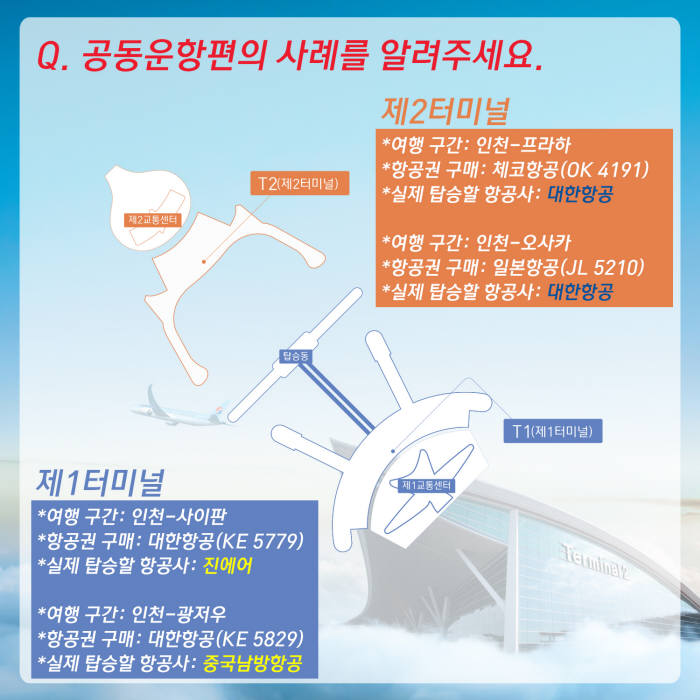 인천국제공항 제1·2터미널 공동운항편 설명 (제공=대한항공)