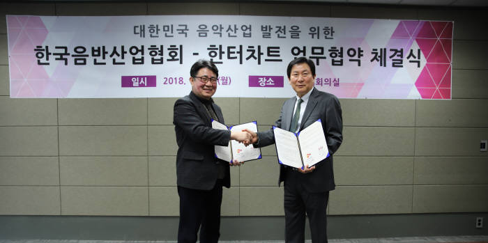 구자각 한터차트회장(왼쪽)과 박영석 음산협 회장 직무대행(.