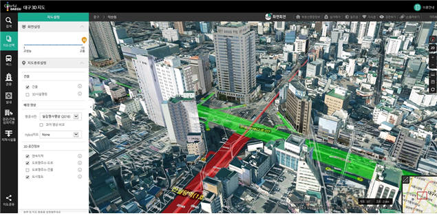 대구가 지자체 최초로 이달부터 대구3D지도 서비스를 시작했다. 사진은 3D지도 영상.