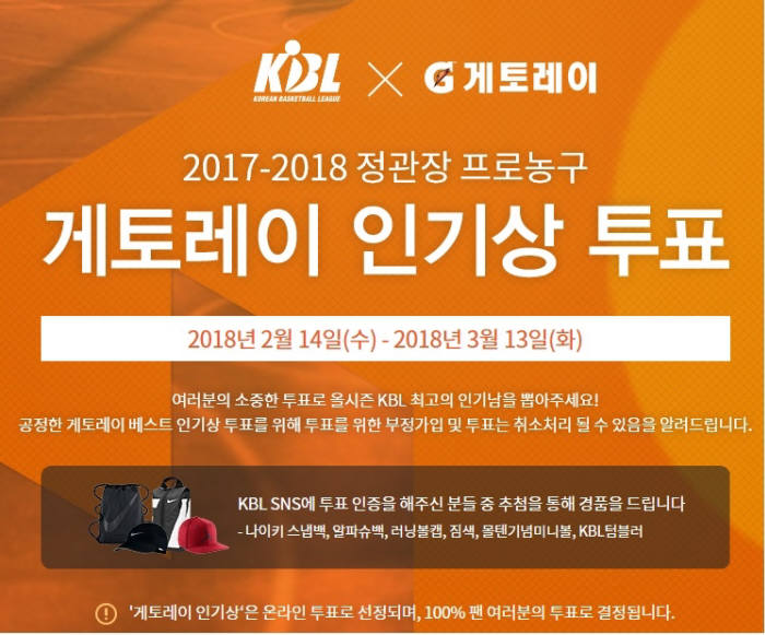 롯데칠성 게토레이, KBL 시상식 연계 스포츠마케팅 나서