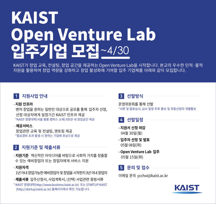 KAIST 오픈 벤처 랩 설명 내용