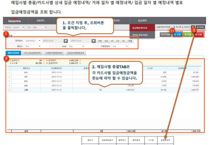 스마트 알파(RPA) 시스템 전표매입 입금내역 확인창.