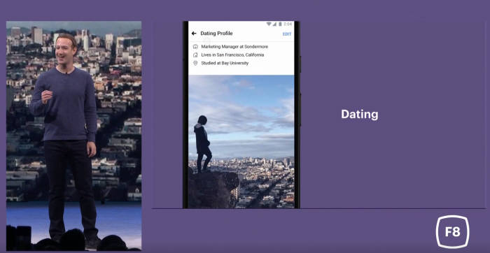 마크 저커버그 페이스북 CEO가 데이트 기능에 대해 설명하고 있다.